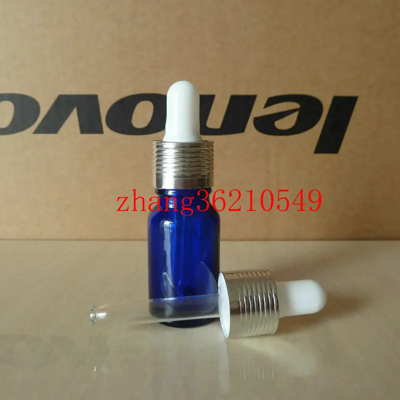 

10ml blue Glass Essential Oil Bottle With aluminum shiny silver dropper cap. Oil vial, Essential Oil Container