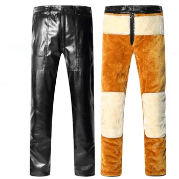 

2018 winter casual leather pants PU male leather pants cold velvet thick warm pants