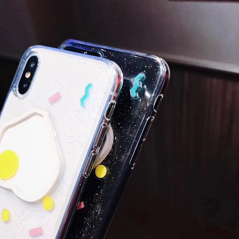 Hot selling Funny Cartoon poached egg Case For iPhone 7 Case For Apple iphone X 6S 6 7 8 Plus Soft  TPU Clear Glitter Phone Case (8)
