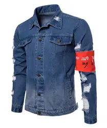 2018 Весна джинсовая куртка Для мужчин Slim Fit отверстие джинсы куртки Европа и Америка Винтаж Модные мужские ковбойские уличная Жан Одежда