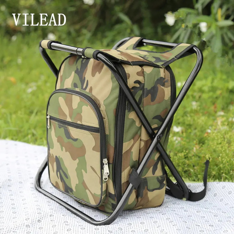 

VILEAD 41*31*29CM Portable Multi-purpose Camouflage Collapse Lunch Bag with Chair Tableware for 2-4 Person Picnic Travel