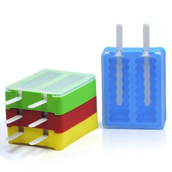 

4pcs Ice Cream Molds With Lids Silicone Long Style Ice Cubes Popsicle Maker Mould Tools (Blue, Yellow, Green and Red)