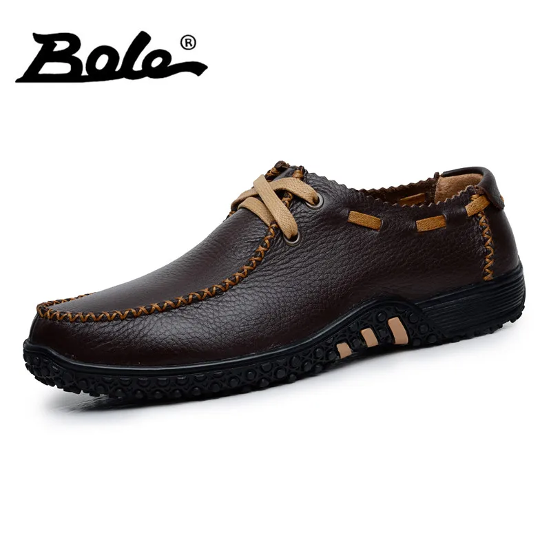 

BOLE New Handmade Leather Men Shoes Fashion Designer Lace Up Breathable Men Casual Shoes Flats Shoes Men Footwear Big Size 39-47