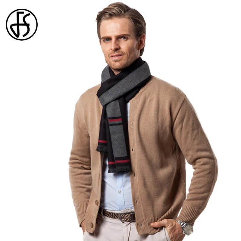 FS Designer Wool Scarf Luxury Brand Men Winter Cashmere Shawl Thick Contrast Color Soft Long ...