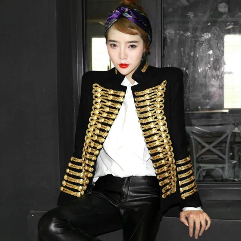 

[EWQ] 2019 Autumn winter Vintage suits Stand neck long-sleeved stitching stripes casual trend high quality women jacket QJ87001
