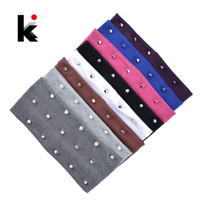 

Solid Color Headband For Women Fashion RivetTurban Autumn Summer Hip Hop Hair Band Cotton Sport Hair Accessory Female Headwear