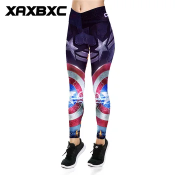 

XAXBXC 035 Sexy Girl Slim Pants Superhero Captain America Shield Prints V High Waist Elastic Workout Fitness Slim Women Leggings