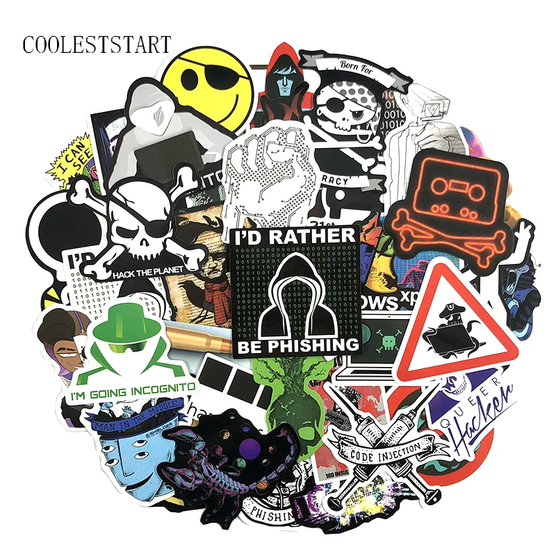 50 قطعة/المجموعة قراصنة الكتابة على الجدران ملصقات المهوس جافا البرمجة ملصقات للأمتعة المحمول دراجة نارية دراجة التزلج صائق لعبة