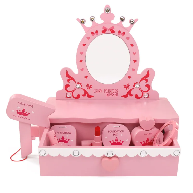 

Safety Wooden children's makeup toy Simulation wooden dressing table mirror Princess cosmetics set toys for children girls gift