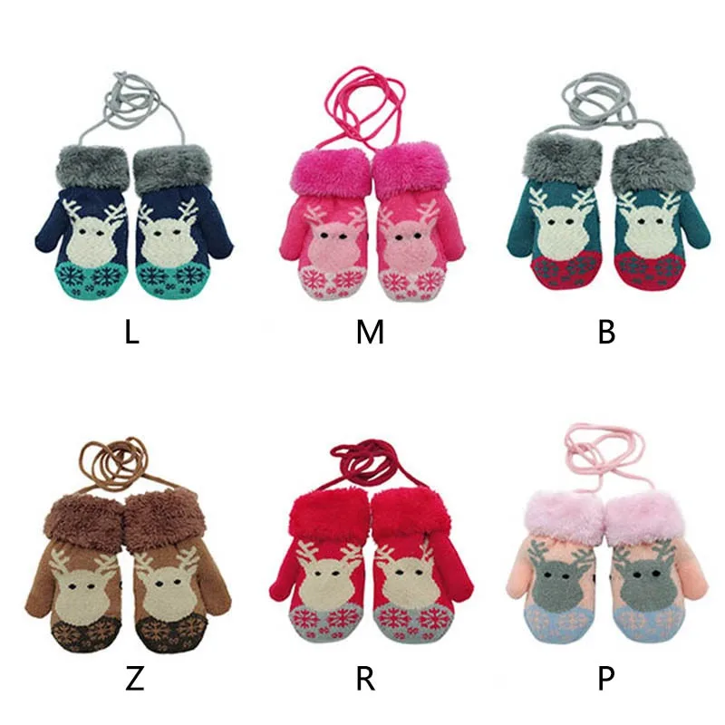 

Winter Baby Boys Girls Knitted Gloves Warm Russian Plush Golves Rope Full Finger Mittens Gloves for Children Toddler