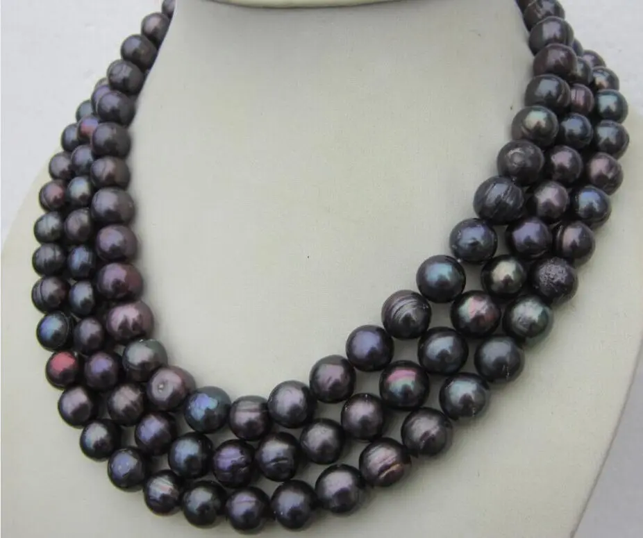 

shipping real beautiful 48" 12-13mm tahitian black pearl necklace 14k yellow gold clasp @