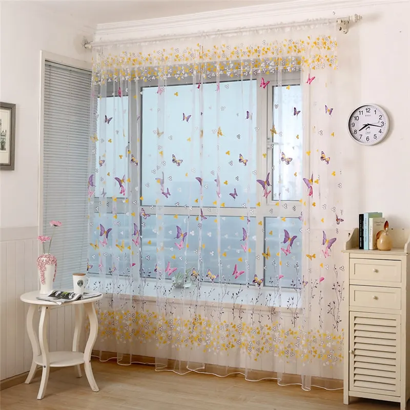 

Butterfly Floral Home Fabric Sheer Tulle Curtains For Living Room Children Bedroom Kitchen Door Curtains For Window Home Decor