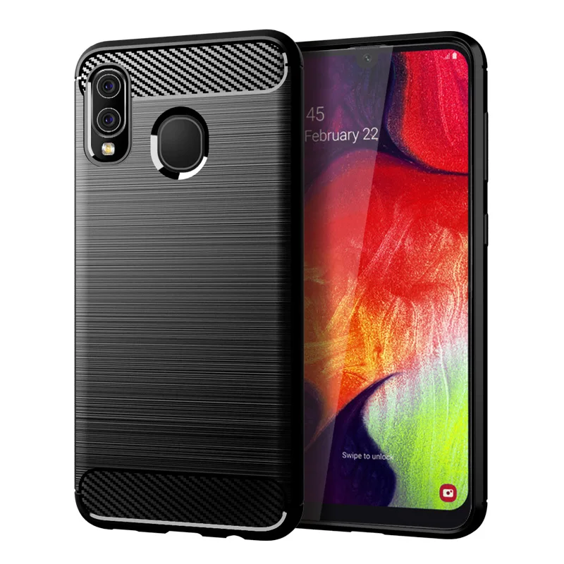 

for samsung galaxy a20 case silicone carbon fiber mobile solid color anti fingerprint cases