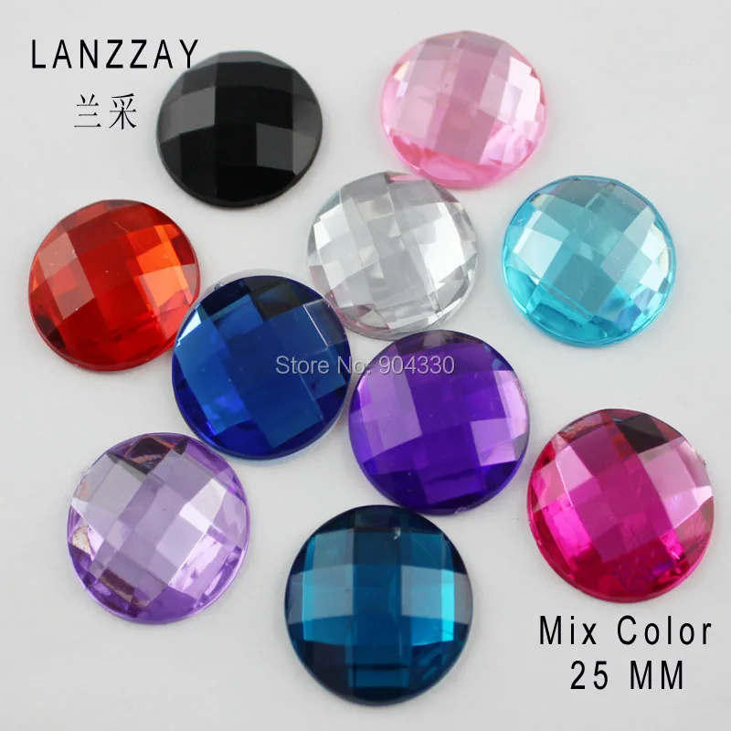 

Free Shipping LANZZAY 50pcs Mix Colors 25MM Round Flat Back Rhinestone Square Facets Acrylic Diamond Crafts DIY Decoration