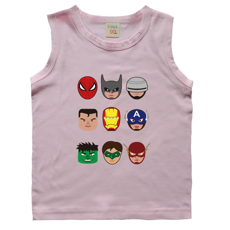 Новые хлопковые футболки без рукавов с изображением Бэтмена, Человека-паука, Железного человека, Халка, Тора, 10 цветов Детский жилет для мальчиков и девочек - Цвет: pink