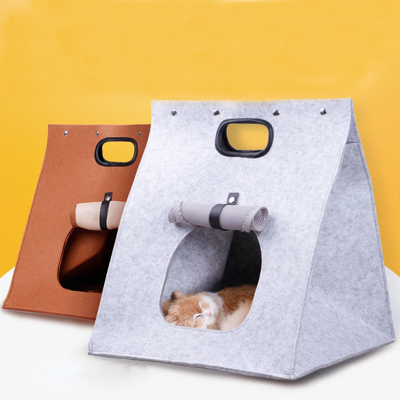 

Folding Portable Wool Felt Cave cat house Bed Travel Bag For Cat Puppy 3 In 1 Multifunctional Nest Mats Felt cat beds Supplies