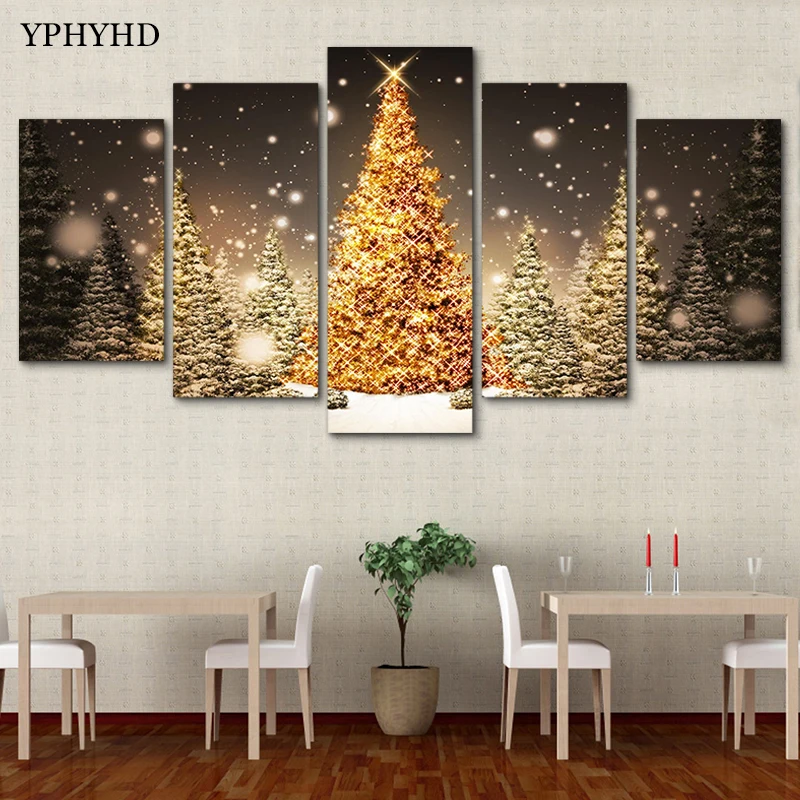 YPHYHD Modern Art 5 Piece Christmas Tree HD Printed Modular Wall