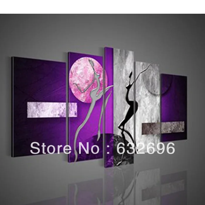 

Free Shipping 5 Panel Wall Art People Love Dance Purple Oil Painting On Canvas Paintings Modern Set For Home Modern Decoration