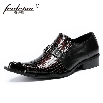 

Plus Size Fashion Patent Leather Man Wedding Loafers Pointed Toe Slip on Alligator Pattern Men's Banquet Party Shoes SL571