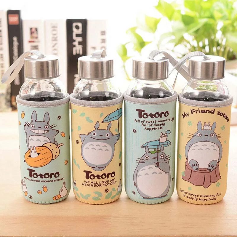 Спортивная портативная стеклянная кружка Totoro с тканевым покрытием 300 мл|Бутылки
