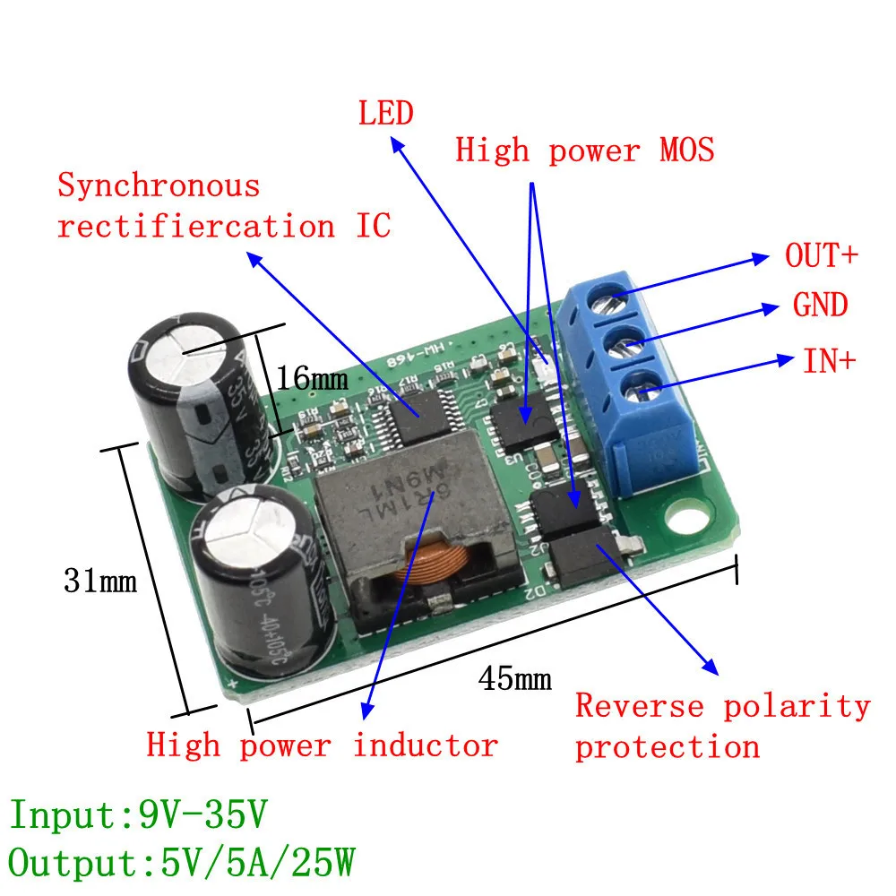 1 шт. большой это 24 В/12 В до 5 В/5A 25 Вт DC понижающий модуль питания синхронный выпрямительный Преобразователь мощности