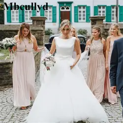Mbcullyd Boho свадебный наряд 2019 элегантные атласный и тюлевый Длинные платье невесты до пола платье плюс размер А-силуэта vestido de noiva