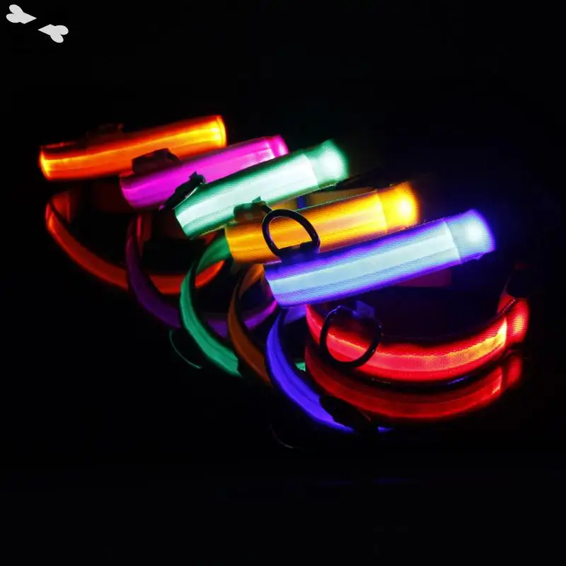 

Nylon LED Pet Dog Collar Night Safety Flashing Glow In The Dark Dogs Leash Neck Band Luminous Fluorescent Collars Pets Supplie23
