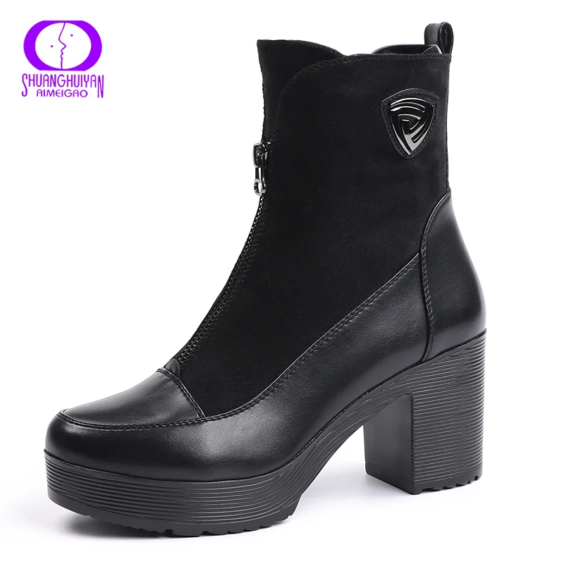 stylish leather high heel women boots