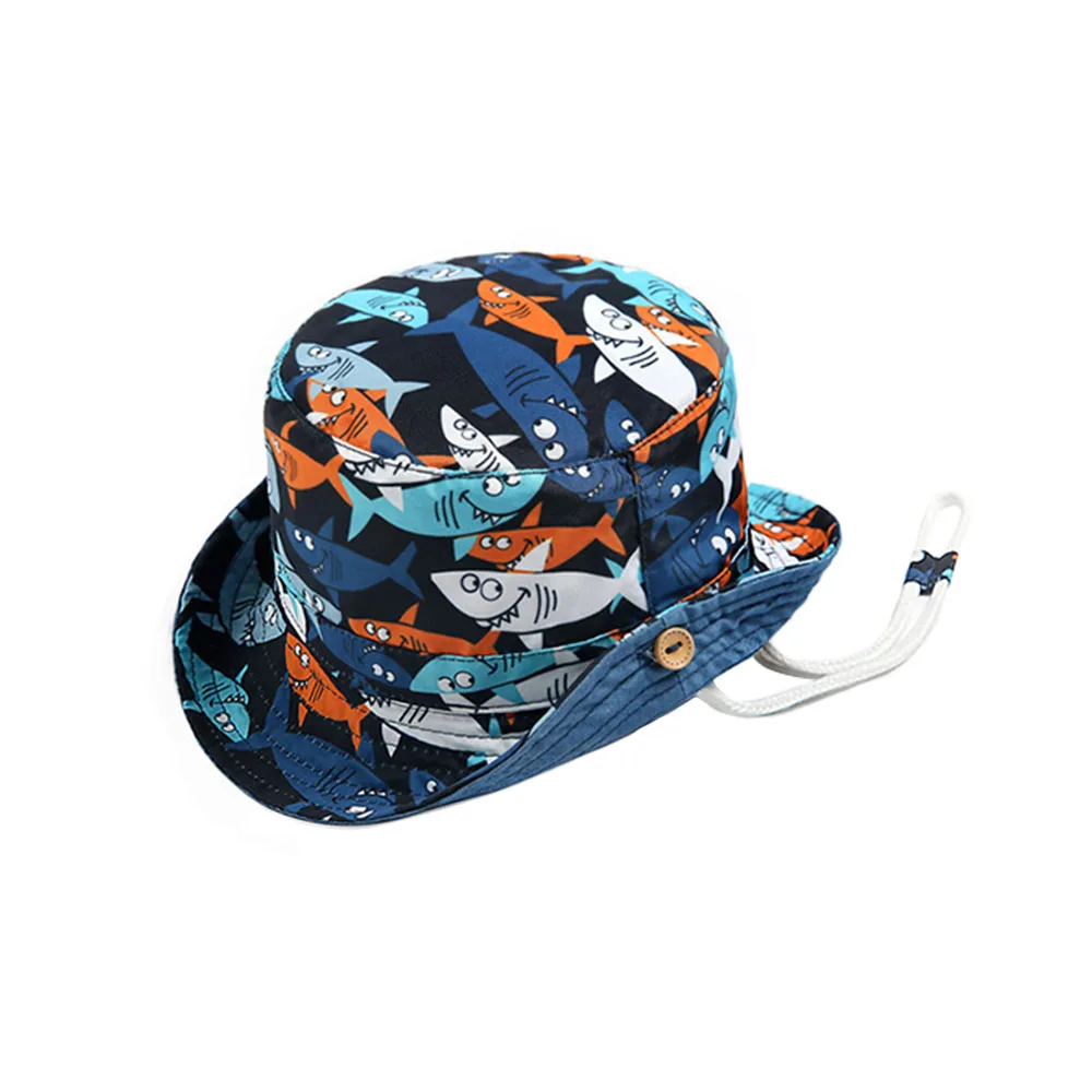 1Sharks Pattern Baby Boy Bucket Sun Hat Kids Girls Summer Beach Fisherman Basin Cap Quick-Drying Toddler Bonnet Chinstrap Stay On