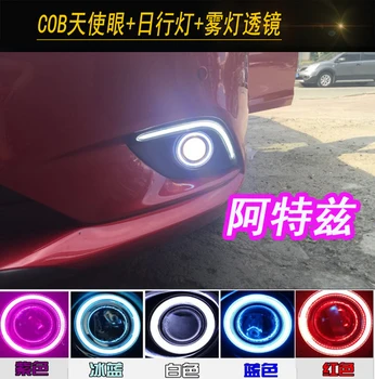 

eOsuns Innovative COB Angel eye + LED daytime running light DRL + halo Fog Lamp with Projector Lens for mazda 6 atenza 2013-14