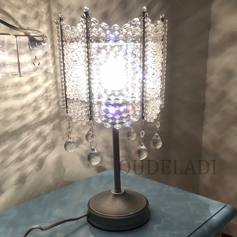 Современные американские винтажные железные, с кристаллами настольные лампы художественного исполнения гостиная спальня прикроватная принцесса номер мини Ночной светильник образец доска