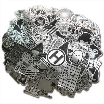 

52PCS Metallic Black and White Sticker Holo Punk Funny Cool Sticker for DIY Laptop Motorcycle Bicycle Guitar Suitcase Skateboard