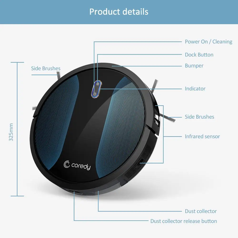 Coredy R500+ Smart Robot Vacuum Cleaner Dust Cleaning Dustbin Water Tank Mopping Automatic Floor Cleaner Sweeping Mopping Robot