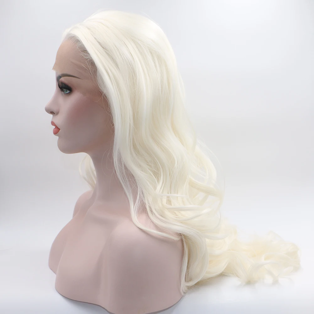 Marquesha натуральный вид термостойкие волокна платины блонд свободные кудрявые синтетические кружева передний парик для женщин Замена Парик