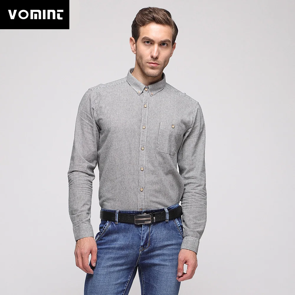 Vomint весенние брендовые новые мужские хлопковые рубашки с длинными рукавами и отложным воротником в Вертикальную Полоску, модная рубашка