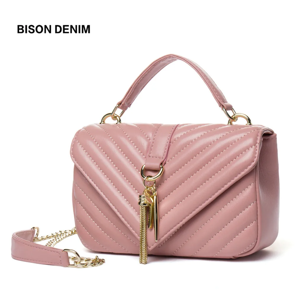 

BISON DENIM Genuine Sheepskin Women Messenger Tassel Bags Famous Brands Design Luxury Crossbody Bags Perfect Gift for Girl B1382