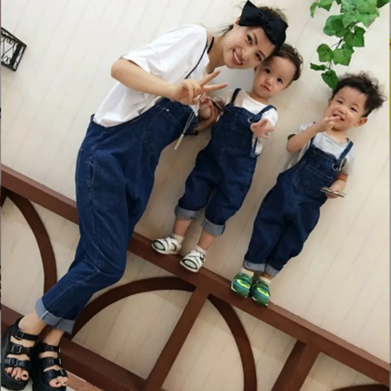 Family Matching Clothing Autumn Winter Jeans Overalls for Mother and