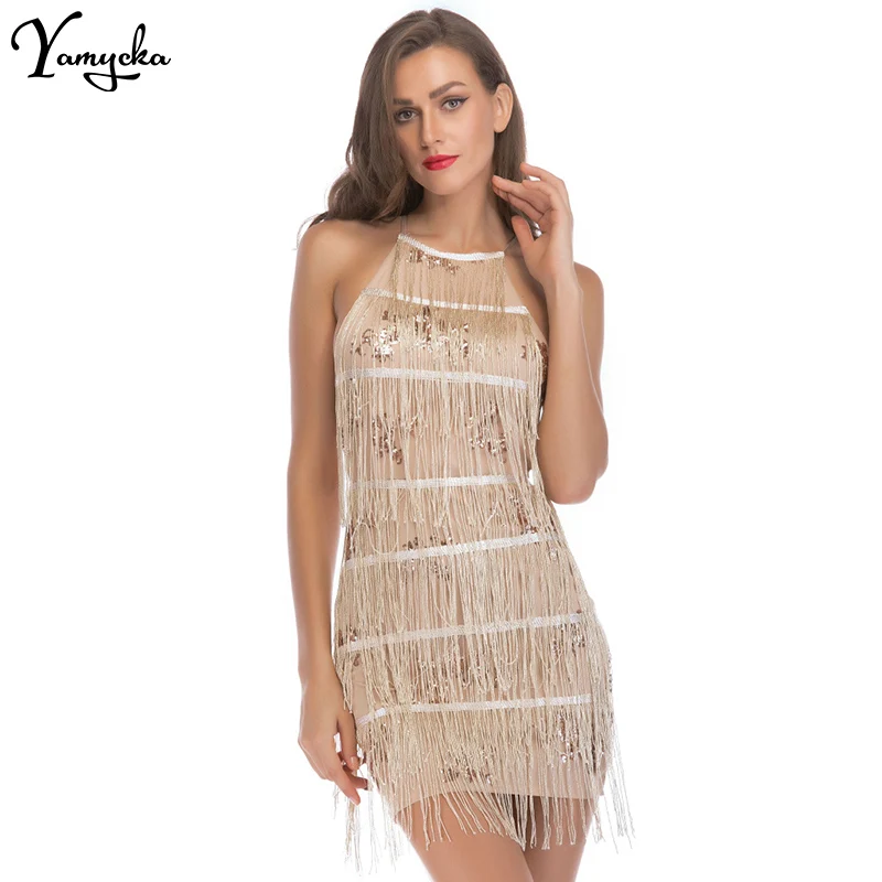 

Sexy vintage white tassel Sequin summer Dress women backless Bodycon Night club mini dress womens evening Party Dresses vestidos