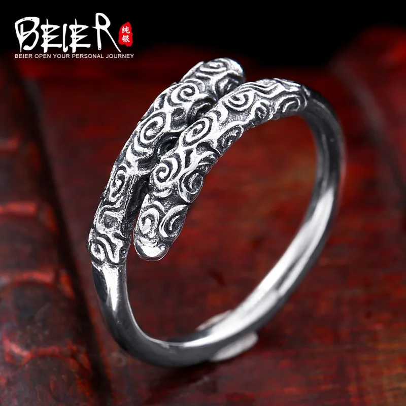 

Beier new store100% 925 silver sterling golden cudgel ring for men monkey king jewelry BR-SR009