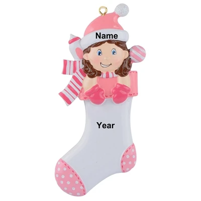 Детское первое рождественское персонализированное Рождественское украшение, домашнее украшение подарок на день рождения ребенка, орнамент ручной работы - Цвет: Baby Girl Stocking