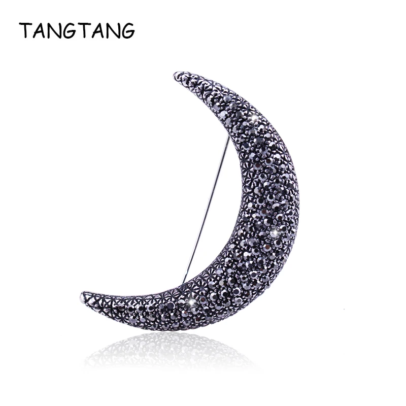 

TANGTANG Moon Brooch Black Antique Color The First Lunar Month Moon Brooches Pins For Men And Women Full Rhinestone Jewelry Pin