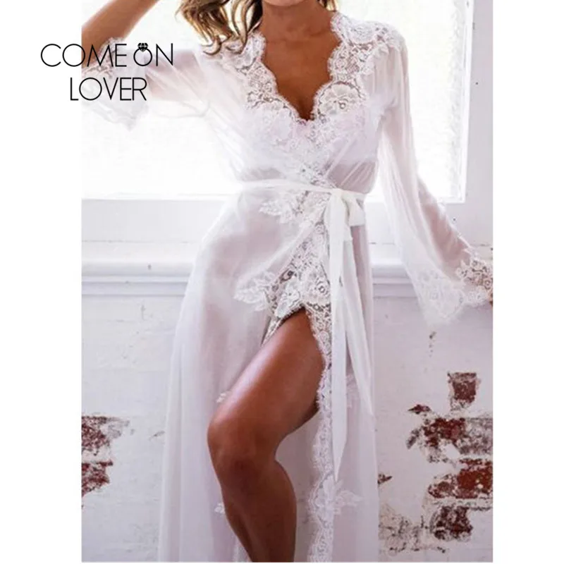 

Comeonlover Dessous Sexy Transparent Sleepwear Gown Langerie Sexy Plus Size 5XL Long Lace Nightgowns Lingerie Robe RI80507