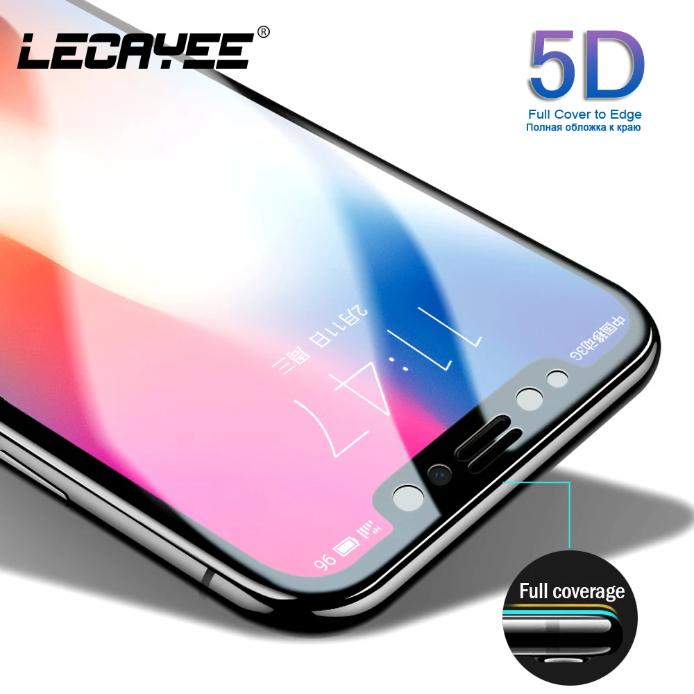 LECAYEE 5D изогнутое закаленное стекло для iPhone 7 8 6s Plus X 5D протектор экрана для iPhone X 6s 7 8 полное покрытие до края стекла