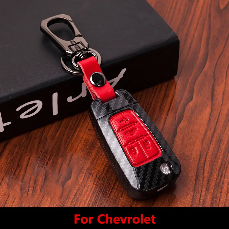

5 Button Carbon Fiber Leather Car Key Case For Chevrolet Camaro Cruze Equinox Malibu Sonic Spark Volt Car Keychain