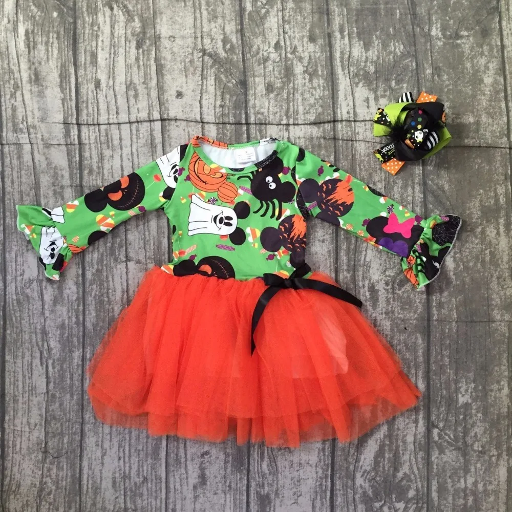 new baby girls Halloween dress children girls ghost with orange chiffon