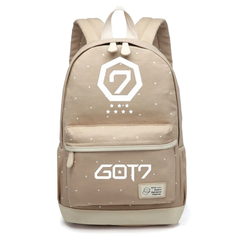 WISHOT GOT7 рюкзак KPOP дорожная сумка для подростков девочек женщин холст точка школьная сумка - Цвет: KHAKI