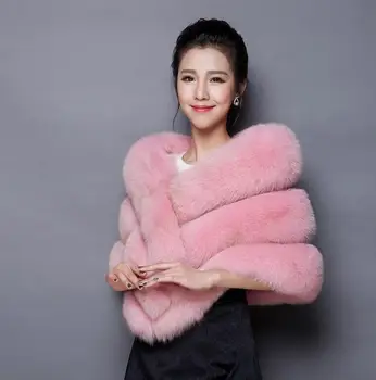 

2018 new fur shawl imitation fox fur autumn and winter coat cloak was thin jacket female 5 color Plush fashion shawl Faux Fur