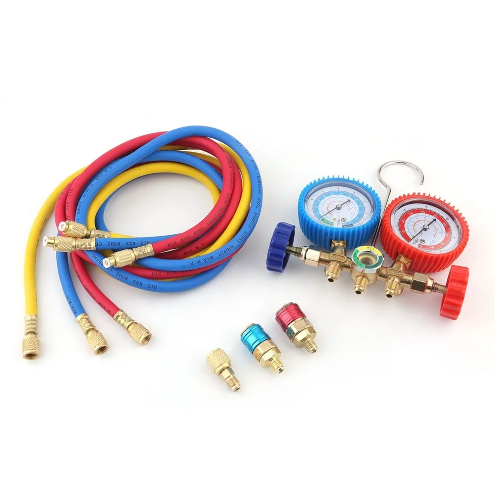 Copper Manifold Gauge For R134a R12 R22 R502 High Pressure Safety Valve 2Way Mounting Aid Set Household A/C Air Conditioner Tool Copper Manifold Gauge For R134a R12 R22 R502 High Pressure Safety Valve 2Way Mounting Aid Set Household A/C Air Conditioner Tool