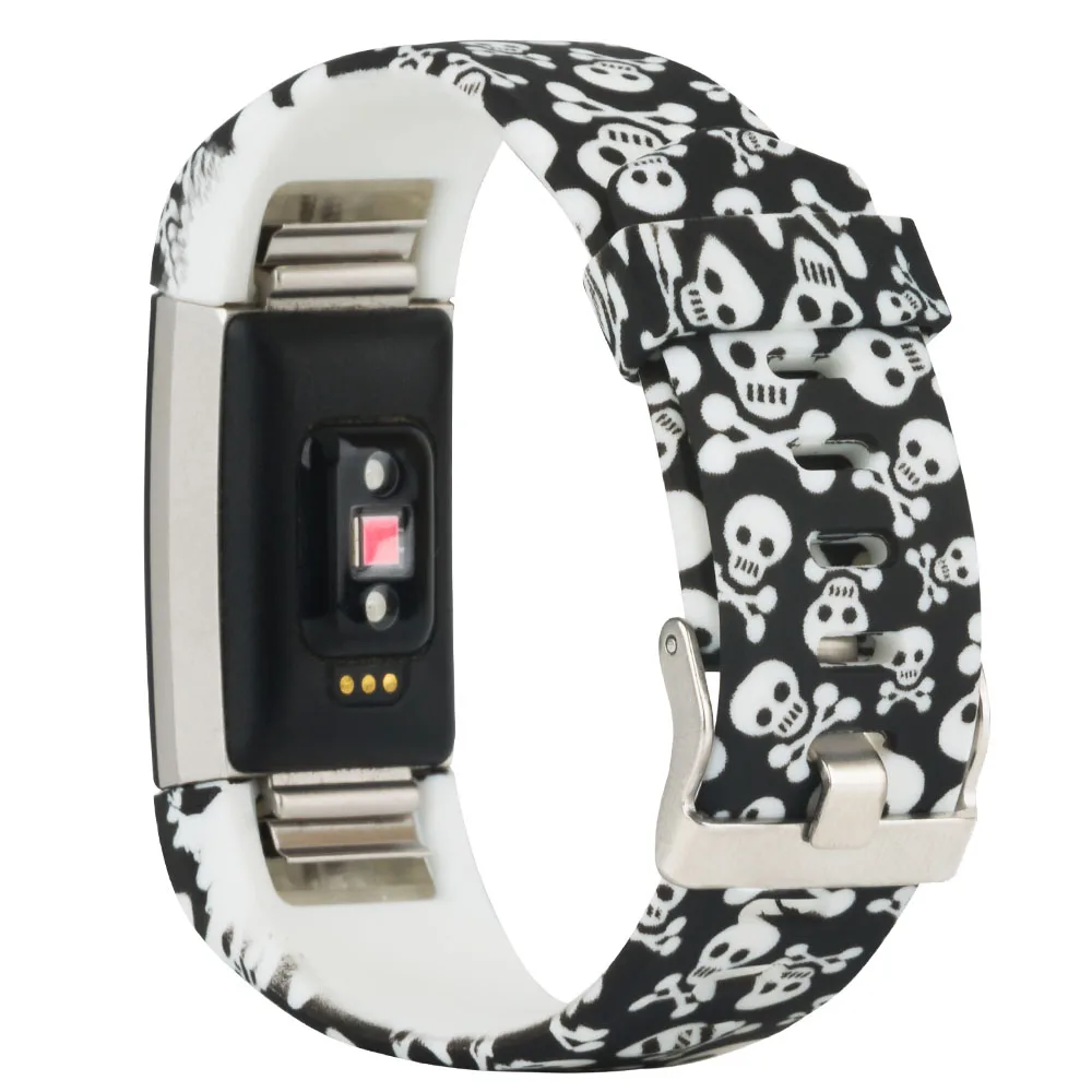  Honecumi Smart Watch Band for Fitbit Charge 2 Skull Pattern Soft Silicone Wrist Strap for Fitbit Ch - 32916255092