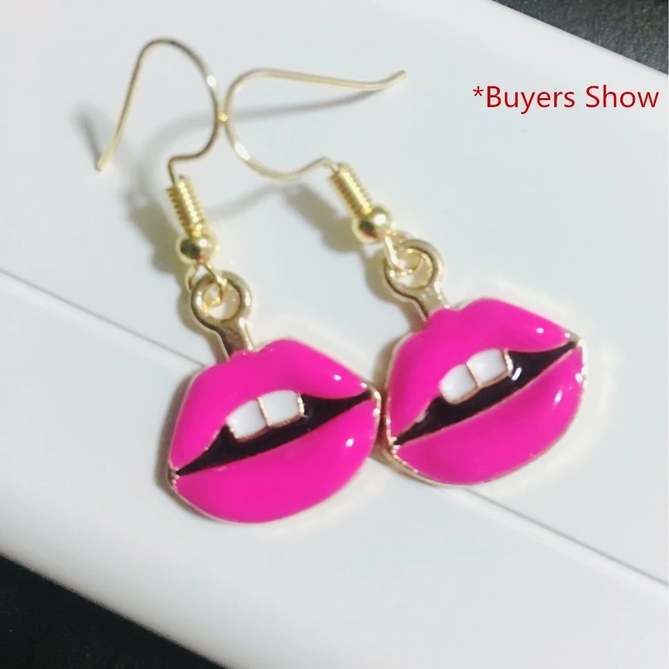 Женские серьги для макияжа DoreenBeads модные золотистые с эмалью цвета фуксии и губ 37